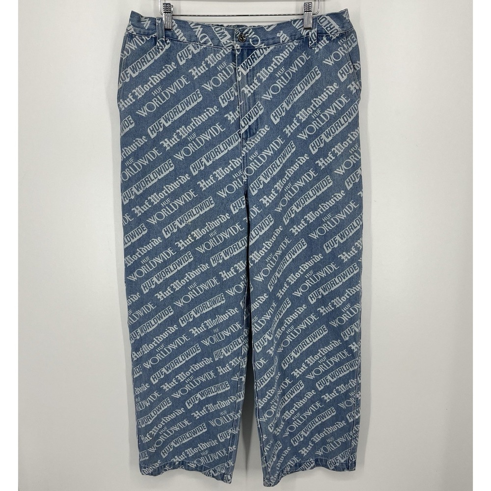 Huf‎ Jeans Men's Size L Blue Wide Leg Baggy Skater Streetwear Y2K